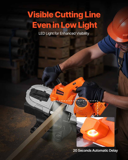 Portable Band Saw, 65 x 65 mm Cutting Depth, 360W Bandsaw with Brushless Motor, Cordless and Compact Portaband, Integrated Hang Hooks, 0-192 m/min Variable Speed for Cutting Metal, Wood (Bare Tool)