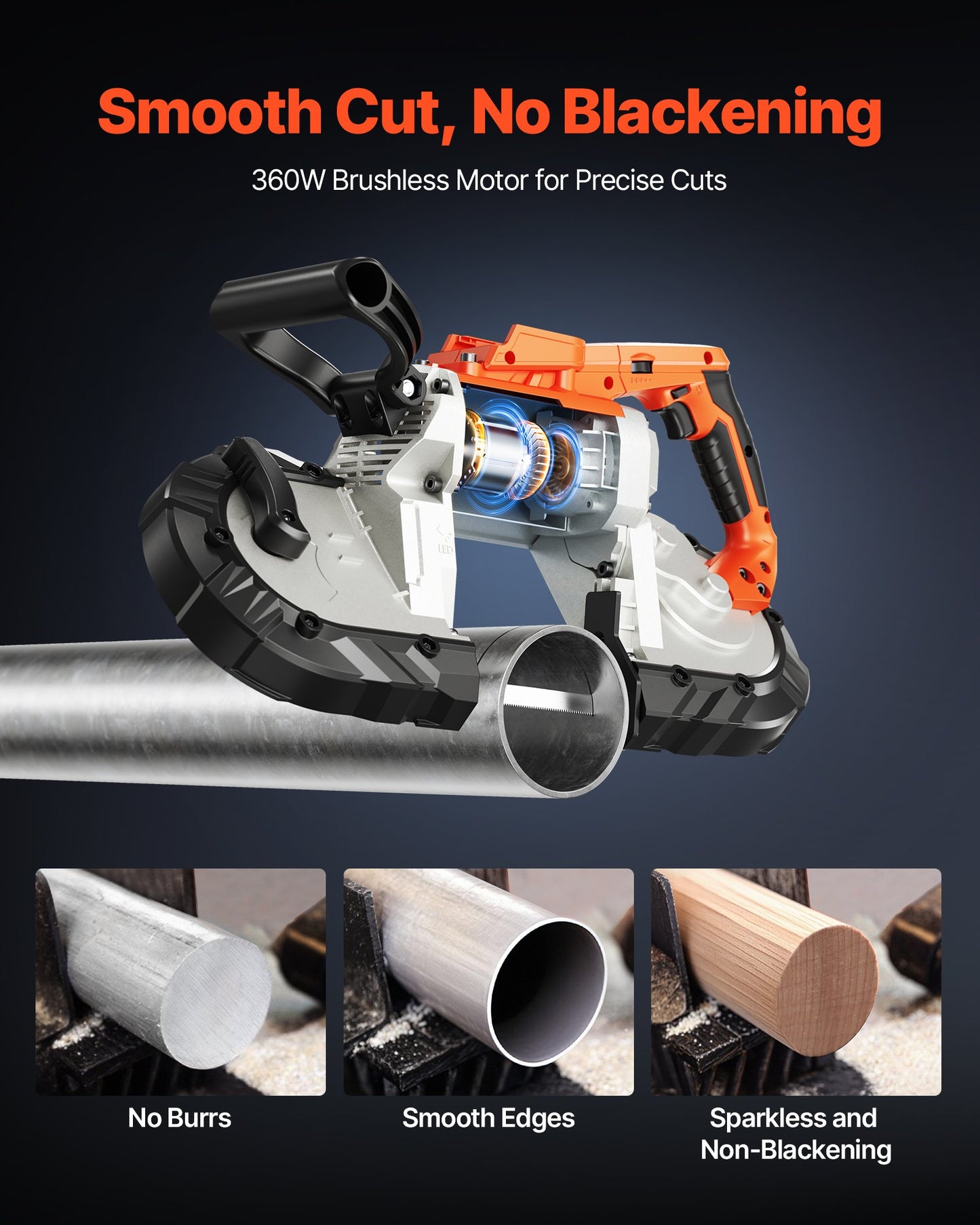 Portable Band Saw, 127 mm x 115 mm Cutting Depth, 360W Bandsaw with Brushless Motor, Cordless and Compact Portaband, Hang Hooks, 0-120 m/min Variable Speed for Cutting Metal, Wood (Bare Tool Only)