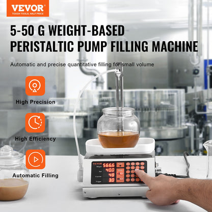 Liquid Filling Machine, 5-50 g Weighing Capacity, Automatic Bottle Filler Machine, Bottling Machine Peristaltic Pump Digital Control for Milk, Water, Wine, Beverage, Soy Sauce (Single Nozzle)