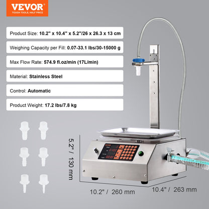 Liquid Filling Machine, 30-15000 g Weighing Capacity, Automatic Bottle Filler Machine Bottling Machine Digital Control for Milk, Water, Oil, Wine, Beverage, Detergent, Shampoo (Single Nozzle)
