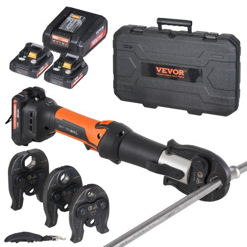 Press Tool and Battery Kit, Pro Press Tool, Electric Pipe Crimping Tool with M15, M22, M28 Jaws, Press Tool Kit with 2pcs 18V 2.0Ah Battery, Fast Charger, and Carrying Case