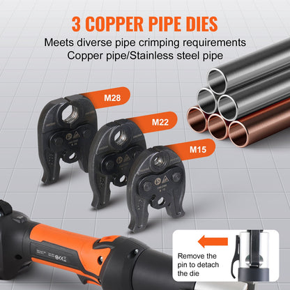 Press Tool and Battery Kit, Pro Press Tool, Electric Pipe Crimping Tool with M15, M22, M28 Jaws, Press Tool Kit with 2pcs 18V 2.0Ah Battery, Fast Charger, and Carrying Case