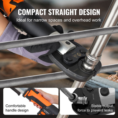 Press Tool and Battery Kit, Pro Press Tool, Electric Pipe Crimping Tool with M15, M22, M28 Jaws, Press Tool Kit with 2pcs 18V 2.0Ah Battery, Fast Charger, and Carrying Case