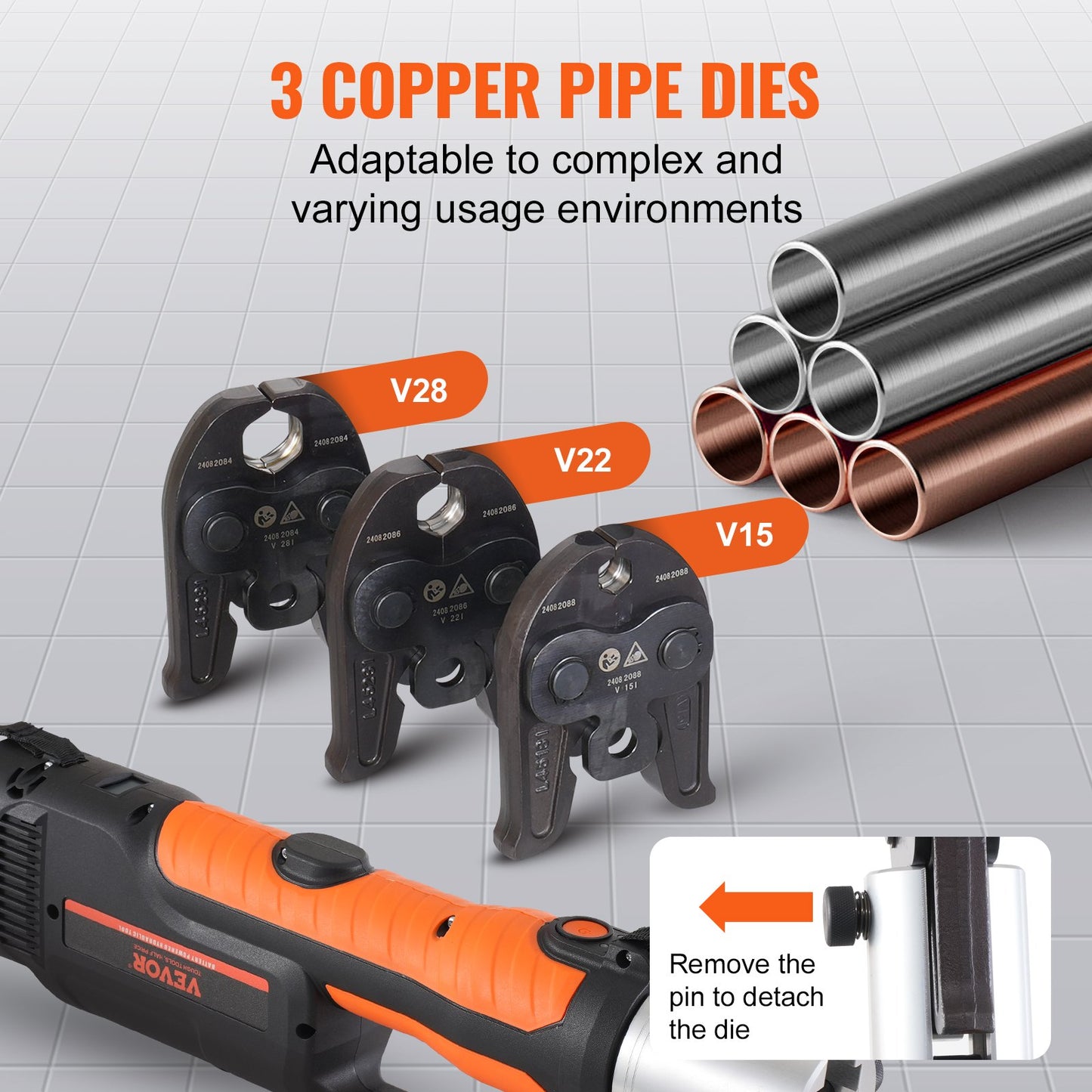 Pressverktyg och batterisats, Pro Pressverktyg, elektrisk rörpressverktyg med V15, V22, V28 käftar, pressverktygssats med 2 st 18V 4.0Ah batterier, snabbladdare och bärväska