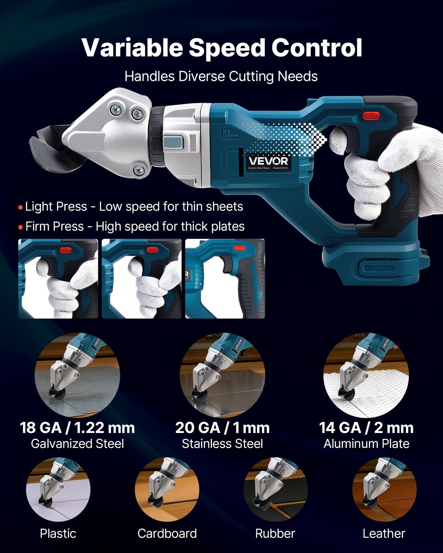 Metal Shear, Sheet Metal Cutter Cordless with 360-Degree Pivoting Head, Double Blades, 25000 RPM Speed, Cuts 1.22 mm Galvanized Steel, 1 mm Stainless Steel, Aluminum Plate, Plastic, Cardboard
