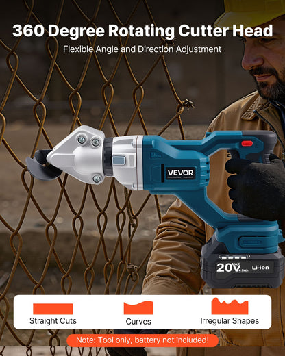 Metal Shear, Sheet Metal Cutter Cordless with 360-Degree Pivoting Head, Double Blades, 25000 RPM Speed, Cuts 1.22 mm Galvanized Steel, 1 mm Stainless Steel, Aluminum Plate, Plastic, Cardboard