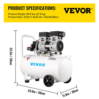 Air Compressor 41.6 L, Ultra Quiet Air Compressor 1 HP, Oil-Free Air Compressor Steel Tank 750W, Portable Air Compressor 8 bar, Ultra Quiet Compressor for Home Repair, Tire Inflation