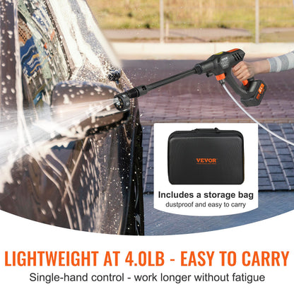 Cordless Pressure Washer, 652-PSI 1.1 GPM Portable Power Cleaner, Handheld High-Pressure Car Washer Gun with 4.0Ah Battery, Charger, 6-in-1 Nozzle, for Home/Floor Cleaning & Watering