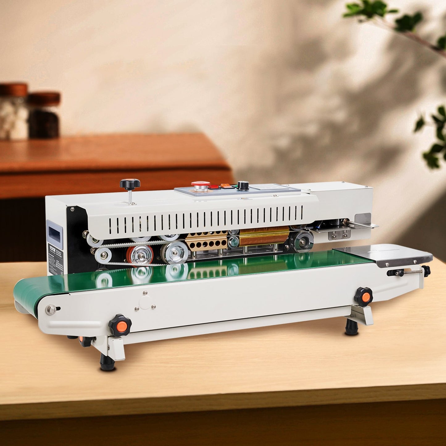 Continuous Bag Band Sealing Machine, 0.24-0.47 in/6-12 mm Seal Width, Horizontal Band Sealer Machine with Digital Temperature Control, Bag Sealer for 0.02-0.8 mm Plastic Bags, Inflation Function