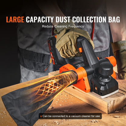 Cordless Electric Hand Planer, 3-1/4" Width, 16500 RPM Handheld Wood Planer with 5/64" Adjustable Planing Depth HSS Blades Dual Side Dust Outlet, for Woodworking Wood Planing Surface Smoothing