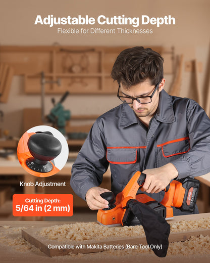 Cordless Handheld Planer, 82 mm Cut Width, 15000 RPM Electric Hand Wood Planer with Brushless Motor, Adjustable Cut Depth for Woodworking, Compatible with 18V Battery (Bare Tool Only)