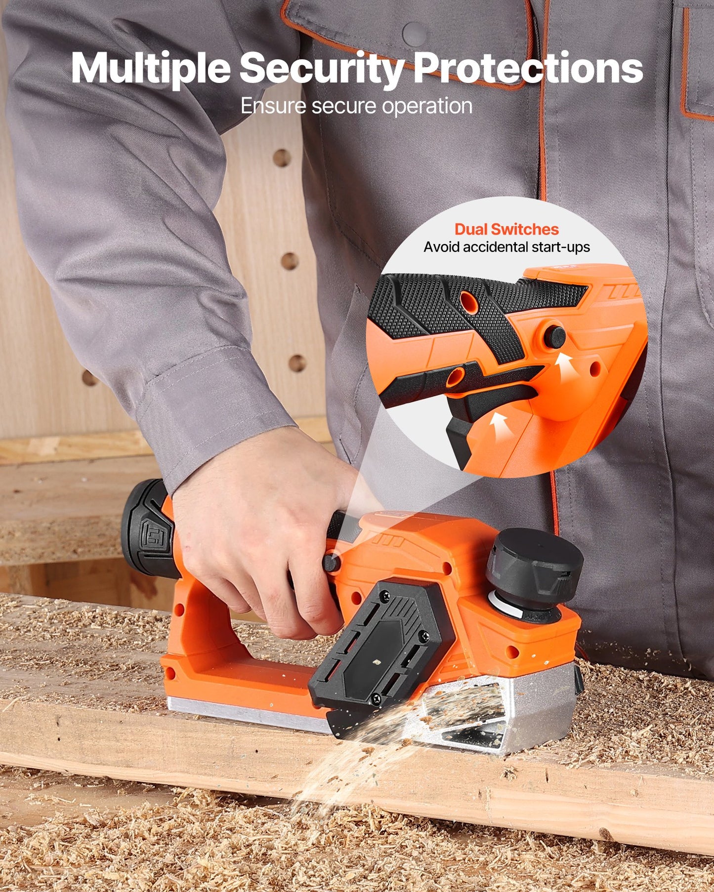 Cordless Handheld Planer, 56 mm Cut Width, 14500 RPM Electric Hand Wood Planer with 2 Ah 12V Lithium Battery, Brushless Motor, Adjustable Cut Depth, 2 Blades, for Woodworking Wood Chamfer DIY