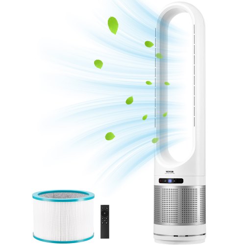 Tower Fan Bladeless, 15.4ft/s Velocity Floor Fan that Blows Cold Air, 80° Oscillating 8-Speed Fans, 8H Timer, Standing Fans with H13 HEPA Filtration, Remote Control & Air Purification Mode