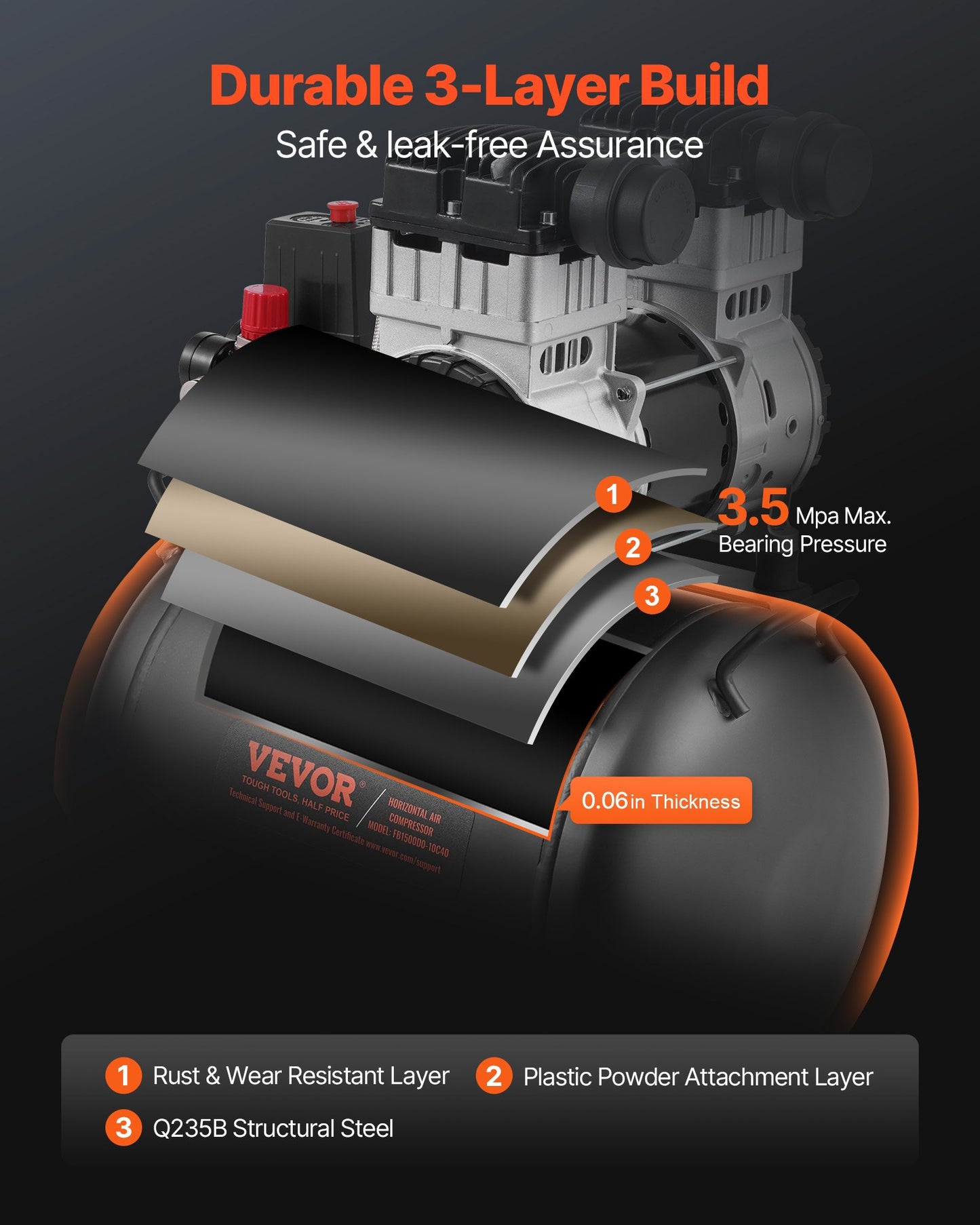 Air Compressor, 10 Gallon Steel Tank, 2HP 5.3 CFM@90 PSI Oil Free Air Compressor & Max. 125PSI Pressure, 78dB Ultra Quiet Portable Compressor, for Auto Repair, Tire Inflation, Spray Painting