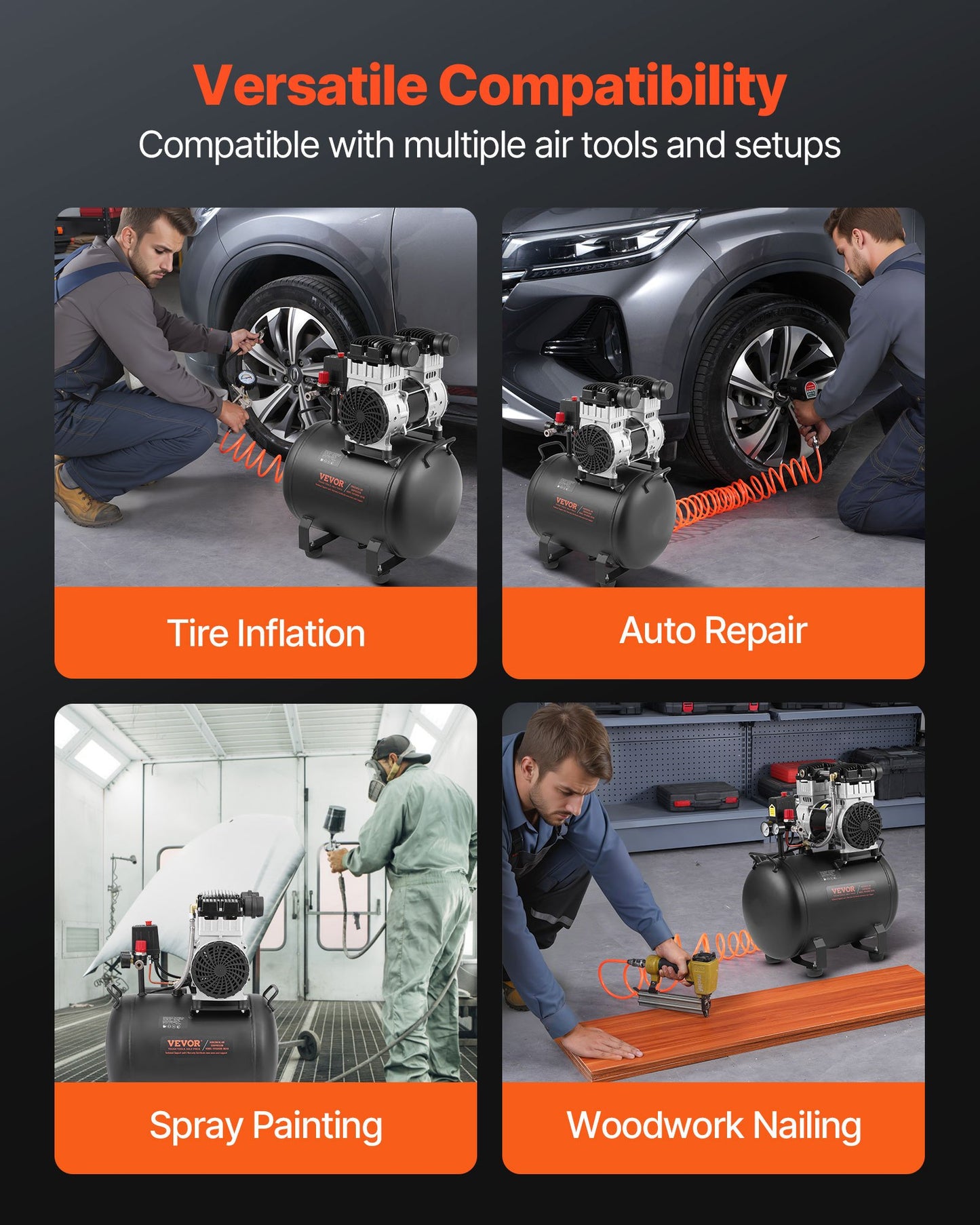 Air Compressor, 10 Gallon Steel Tank, 2HP 5.3 CFM@90 PSI Oil Free Air Compressor & Max. 125PSI Pressure, 78dB Ultra Quiet Portable Compressor, for Auto Repair, Tire Inflation, Spray Painting