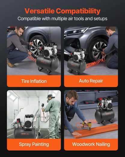 Air Compressor, 10 Gallon Steel Tank, 2HP 5.3 CFM@90 PSI Oil Free Air Compressor & Max. 125PSI Pressure, 78dB Ultra Quiet Portable Compressor, for Auto Repair, Tire Inflation, Spray Painting