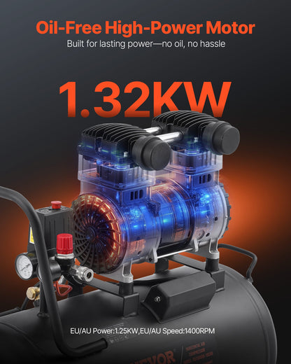 Air Compressor, 15 Gallon Steel Tank, 2HP 5.3 CFM@90 PSI Oil Free Air Compressor & Max. 125PSI Pressure, 78dB Ultra Quiet Portable Compressor, for Auto Repair, Tire Inflation, Spray Painting