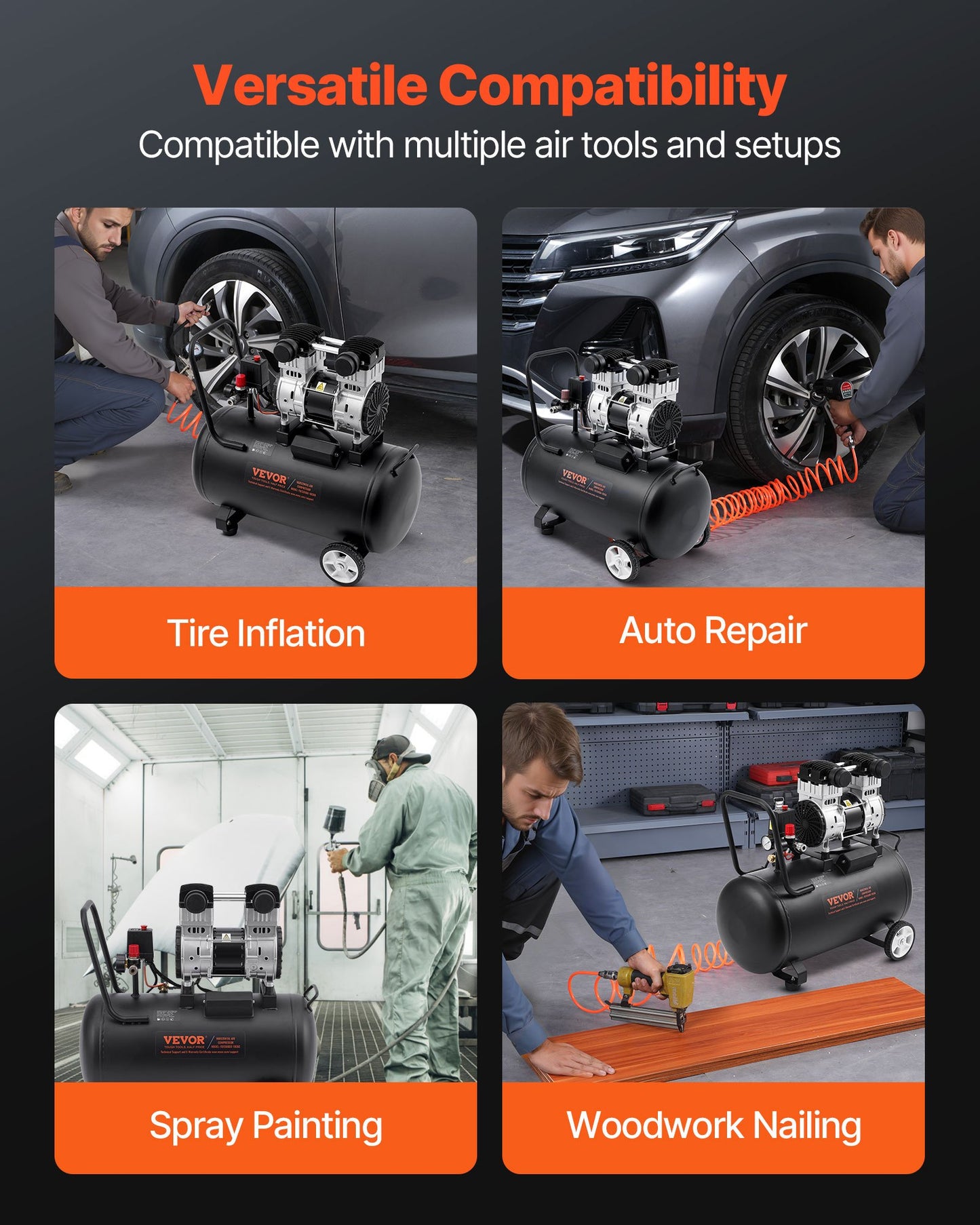 Air Compressor, 15 Gallon Steel Tank, 2HP 5.3 CFM@90 PSI Oil Free Air Compressor & Max. 125PSI Pressure, 78dB Ultra Quiet Portable Compressor, for Auto Repair, Tire Inflation, Spray Painting