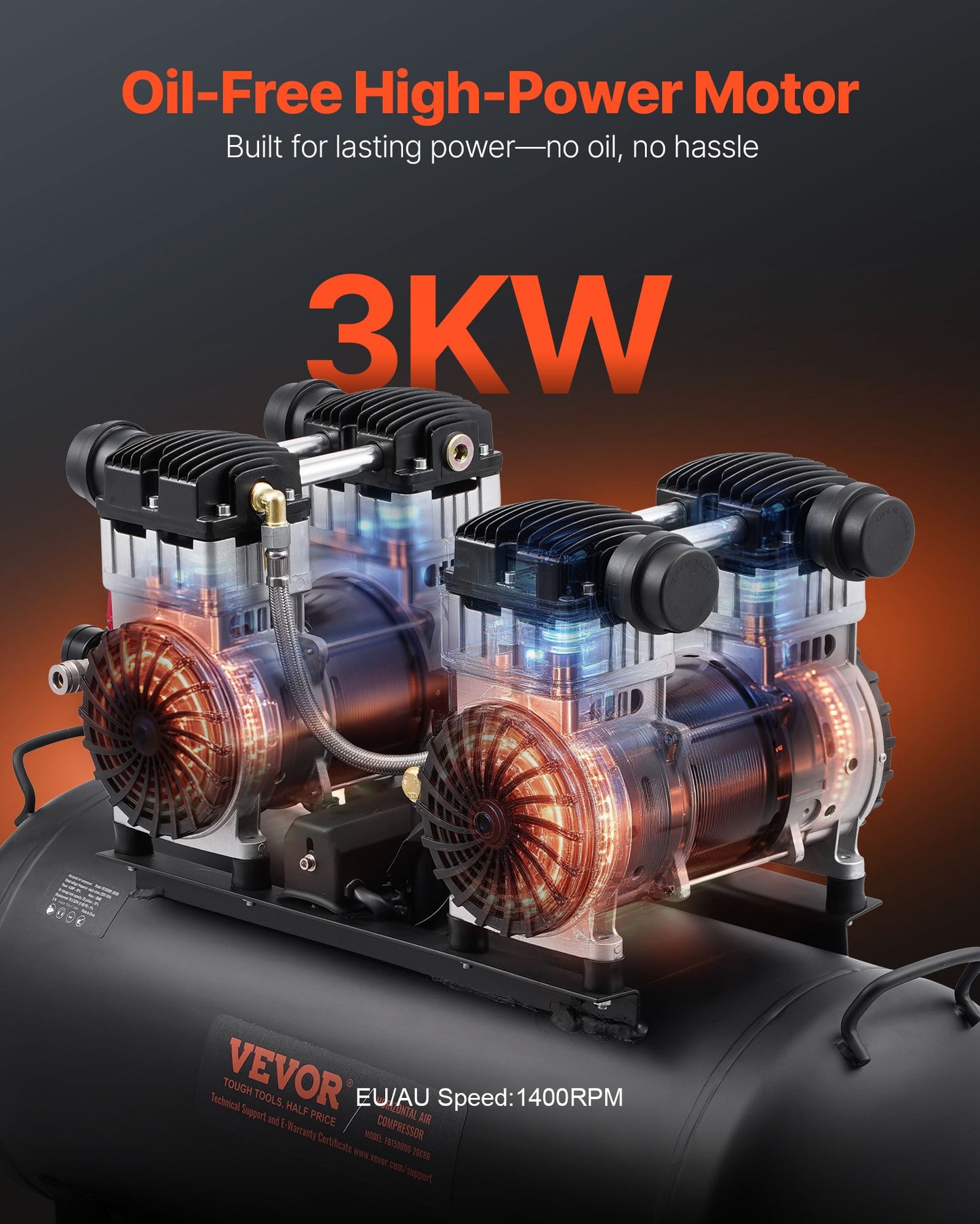 Air Compressor, 20 Gallon Steel Tank, 4HP 10.6 CFM@90 PSI Oil Free Air Compressor & Max. 125PSI Pressure, 78dB Ultra Quiet Portable Compressor, for Auto Repair, Tire Inflation, Spray Painting