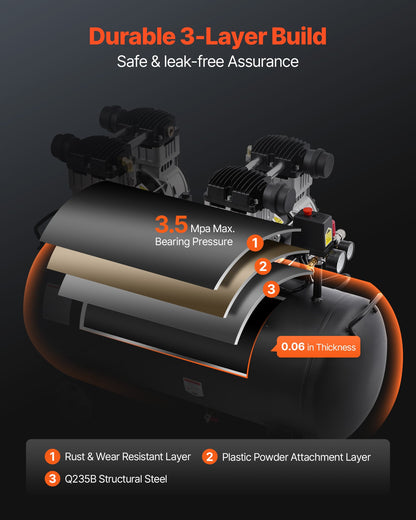 Air Compressor, 20 Gallon Steel Tank, 4HP 10.6 CFM@90 PSI Oil Free Air Compressor & Max. 125PSI Pressure, 78dB Ultra Quiet Portable Compressor, for Auto Repair, Tire Inflation, Spray Painting