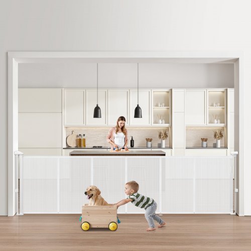 Retractable Baby Gate, 870 mm Tall, Extends up to 2800 mm Wide, Retractable Gate for Kids or Pets, Mesh Material, Easy to Install for Indoor Stairs, Doorways, Hallways, Playrooms, White