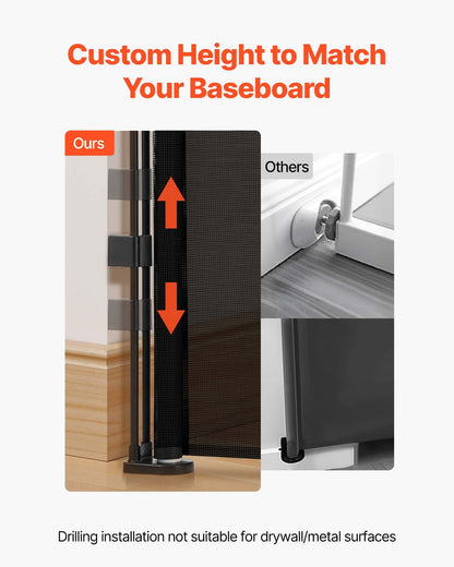 Infällbar hundgrind, förlängs till 3050 mm extra bred, 980 mm hög, med förstärkta glasfiberremsor, förhindrar att man kryper igenom, nätgrind för hundar i altaner, dörröppningar, garage, inomhus, svart