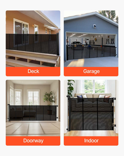 Infällbar hundgrind, förlängs till 3050 mm extra bred, 980 mm hög, med förstärkta glasfiberremsor, förhindrar att man kryper igenom, nätgrind för hundar i altaner, dörröppningar, garage, inomhus, svart