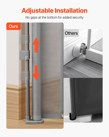 Retractable Baby Gate, 870 mm Tall, Extends up to 1400 mm Wide, Retractable Gate for Kids or Pets, Mesh Material, Easy to Install for Indoor Stairs, Doorways, Hallways, Playrooms, Gray