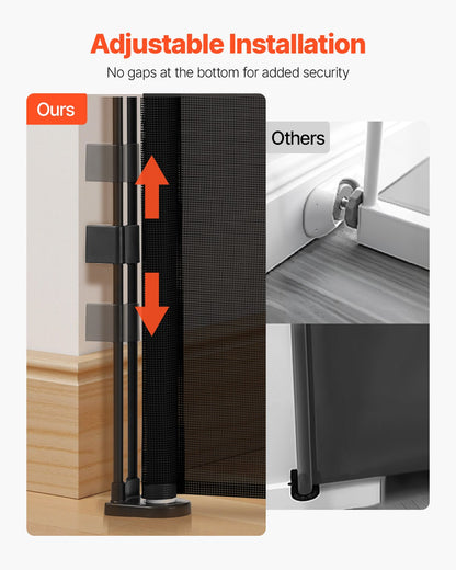 Retractable Baby Gate, 870 mm Tall, Extends up to 1400 mm Wide, Retractable Gate for Kids or Pets, Mesh Material, Easy to Install for Indoor Stairs, Doorways, Hallways, Playrooms, Black