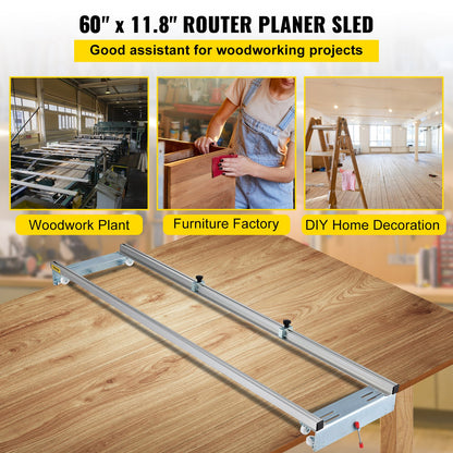 Router Sled, 60 inches / 152.4cm Width, Slab Guide Jig for Woodworking with Locking Function, Portable and Easy to Adjust, Trimming Planing Machine for Wood Flattening, Home DIY