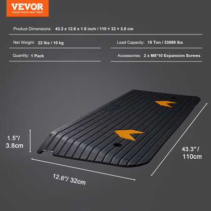 Upgraded Rubber Threshold Ramp, 3.8 cm Rise Wheelchair Ramp Doorway, Natural Curb Ramp Rated 15000 kg Load Capacity, Non-Slip Textured Surface Rubber Curb Ramp for Wheelchair and Scooter