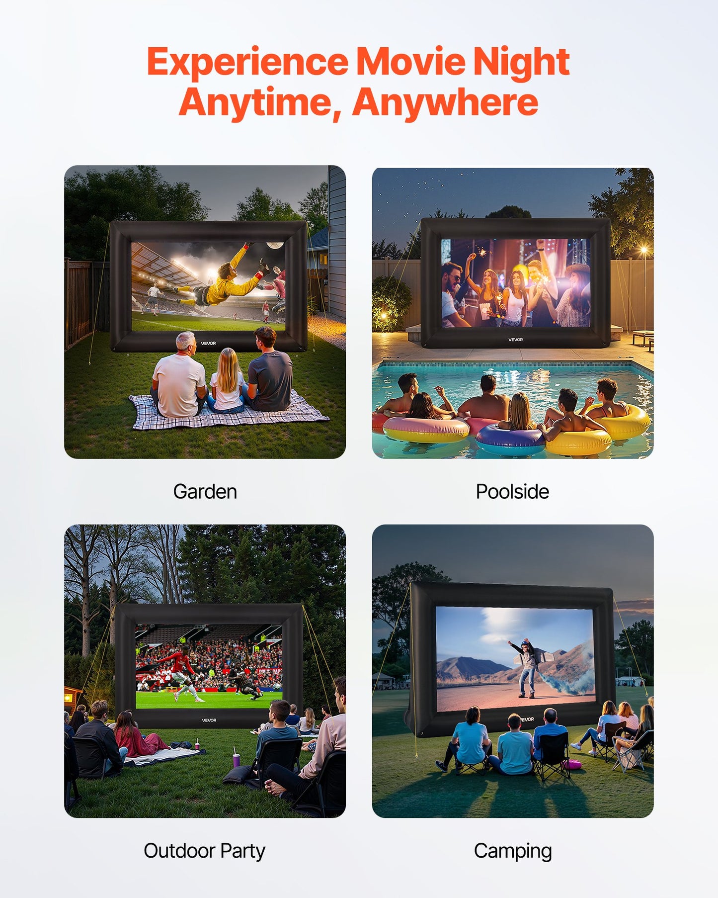 16 ft Inflatable Movie Screen, 600D Washable Inflatable Projection Screen with Portable Storage Bag, Easy Set Up 16:9 Movie Projector for Outdoor Backyard, Home Theater, Theme Party, Pool Fun