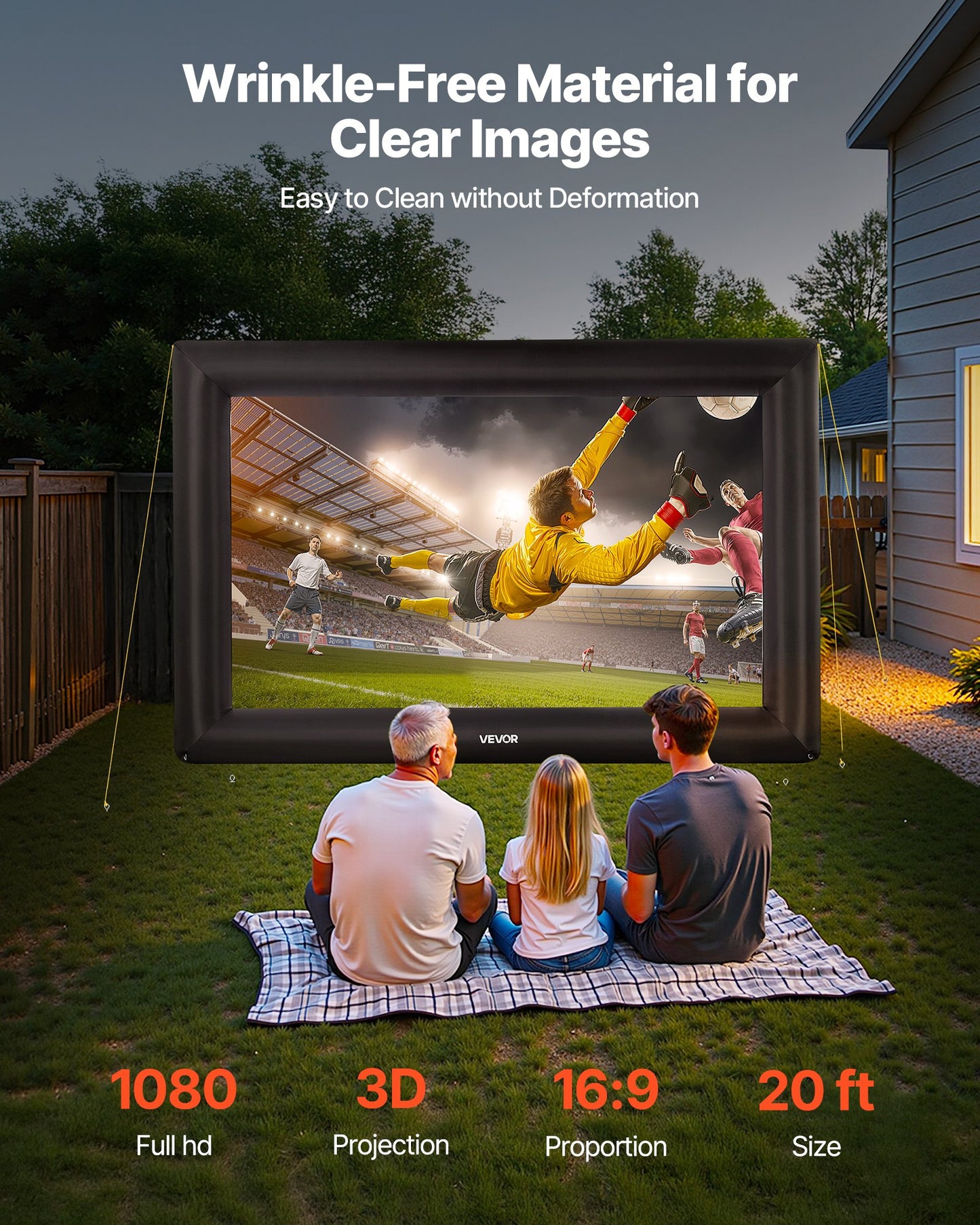 20 ft Inflatable Movie Screen, 600D Washable Inflatable Projection Screen with Portable Storage Bag, Easy Set Up 16:9 Movie Projector for Outdoor Backyard, Home Theater, Theme Party, Pool Fun