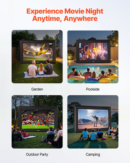20 ft Inflatable Movie Screen, 600D Washable Inflatable Projection Screen with Portable Storage Bag, Easy Set Up 16:9 Movie Projector for Outdoor Backyard, Home Theater, Theme Party, Pool Fun