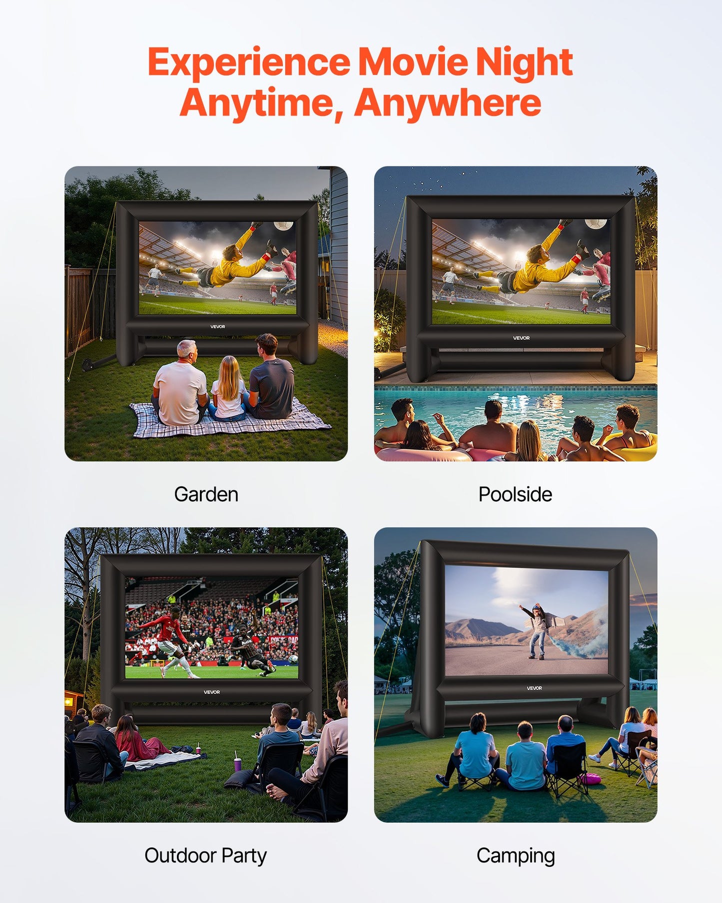 18 ft Inflatable Movie Screen, 600D Washable Inflatable Projector Screen with Portable Storage Bag, 16:9 Easy Set Up Movie Projection for Outdoor Backyard, Home Theater, Theme Party, Pool Fun