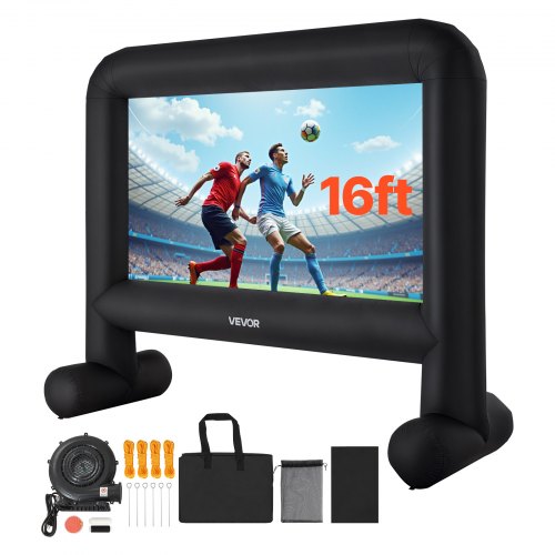16 ft Inflatable Movie Screen, 600D Washable Inflatable Projector Screen with Portable Storage Bag, 16:9 Easy Set Up Movie Projection for Outdoor Backyard, Home Theater, Theme Party, Pool Fun