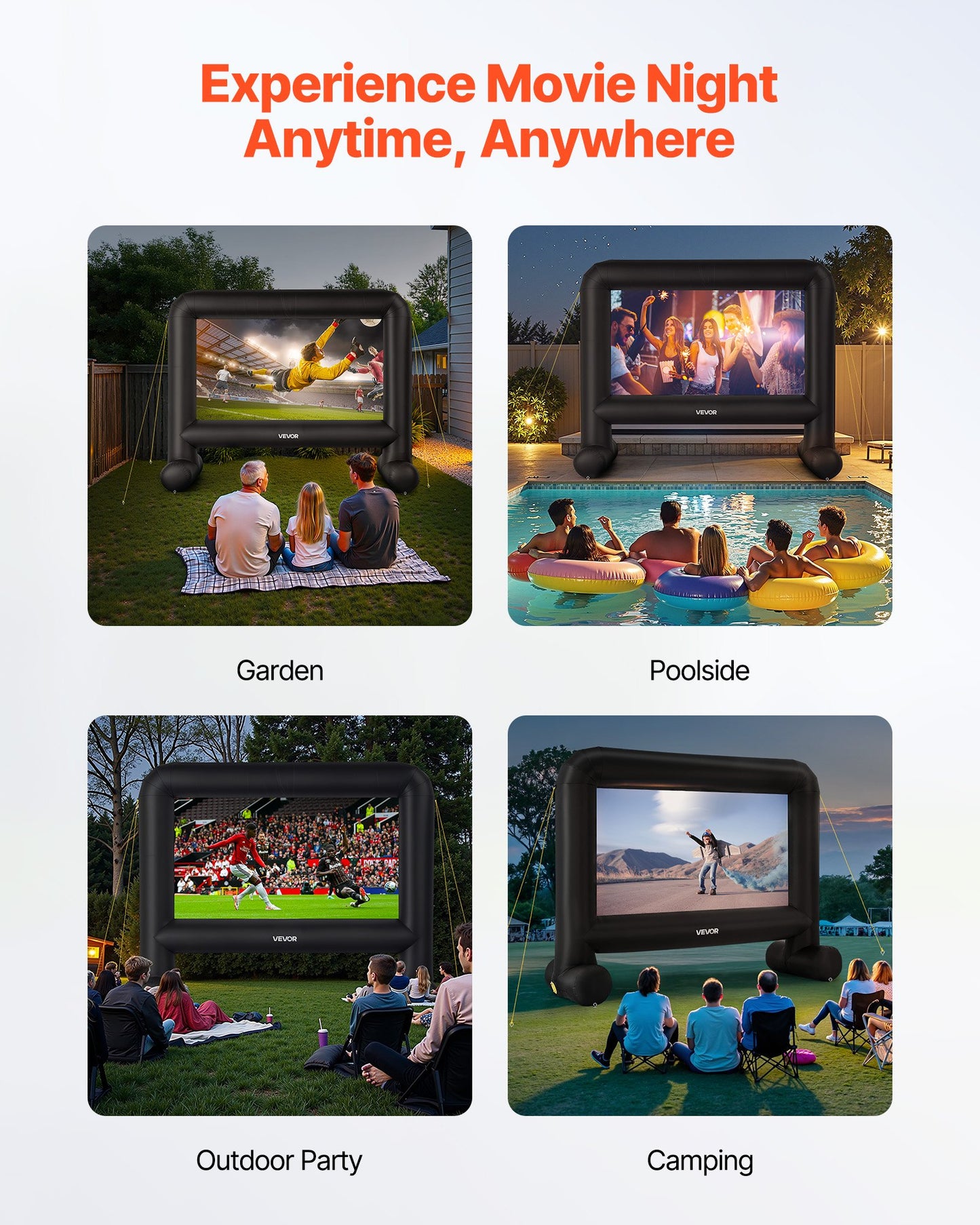 15 ft Inflatable Movie Screen, 600D Washable Inflatable Projection Screen with Portable Storage Bag, Easy Set Up 16:9 Movie Projector for Outdoor Backyard, Home Theater, Theme Party, Pool Fun