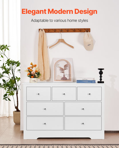 7 Drawer Dresser, Wooden Chest of Drawers with Sliding with Anti-tip Device, Modern Minimalist Dresser Chest, Closet Storage Organizer for Living Room, Hallway, Bedroom, Entryway, Light Wood