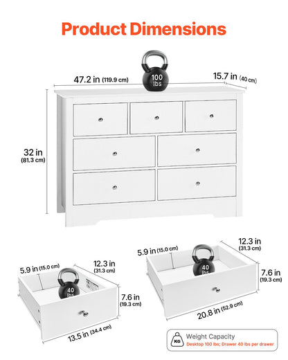 7 Drawer Dresser, Wooden Chest of Drawers with Sliding with Anti-tip Device, Modern Minimalist Dresser Chest, Closet Storage Organizer for Living Room, Hallway, Bedroom, Entryway, Light Wood