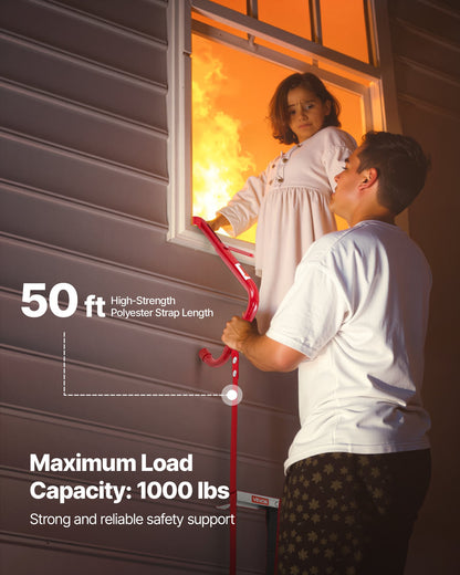 Brandstege, 5-6 våningar, 15,24 m utdragbar brandstege, lättviktig säkerhetsstege i aluminiumlegering med robust polyesterrem, halkfria och breda stegpinnar, maxlast 453 kg