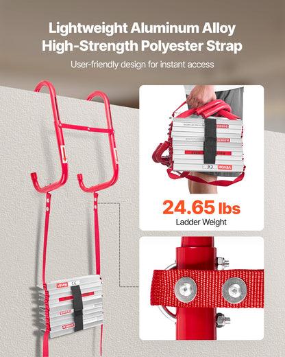 Brandstege, 5-6 våningar, 15,24 m utdragbar brandstege, lättviktig säkerhetsstege i aluminiumlegering med robust polyesterrem, halkfria och breda stegpinnar, maxlast 453 kg