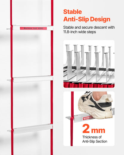 Brandstege, 5-6 våningar, 15,24 m utdragbar brandstege, lättviktig säkerhetsstege i aluminiumlegering med robust polyesterrem, halkfria och breda stegpinnar, maxlast 453 kg