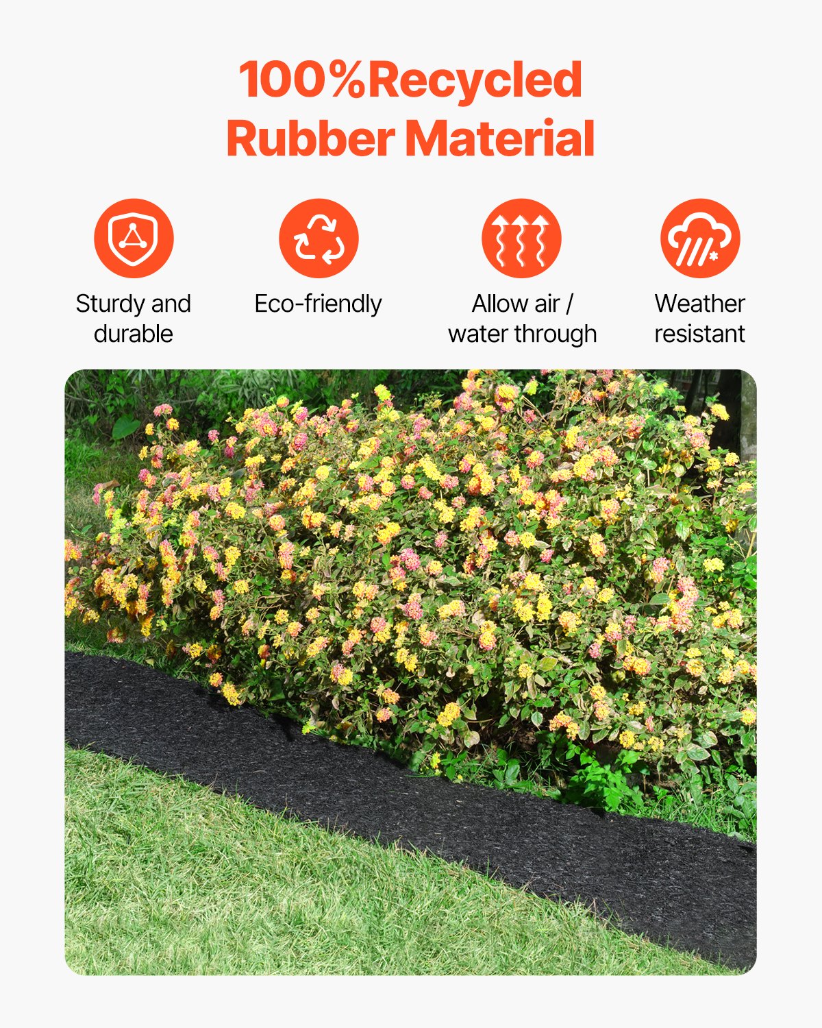 Rubber Mulch for Landscaping, Recycled Rubber Mulch Mat 120 x 4.5 in, Permanent Rubber Pathway, Natural-Looking Black Mulch Garden Edging Border for Plants, Vegetables & Flower Garden Barrier