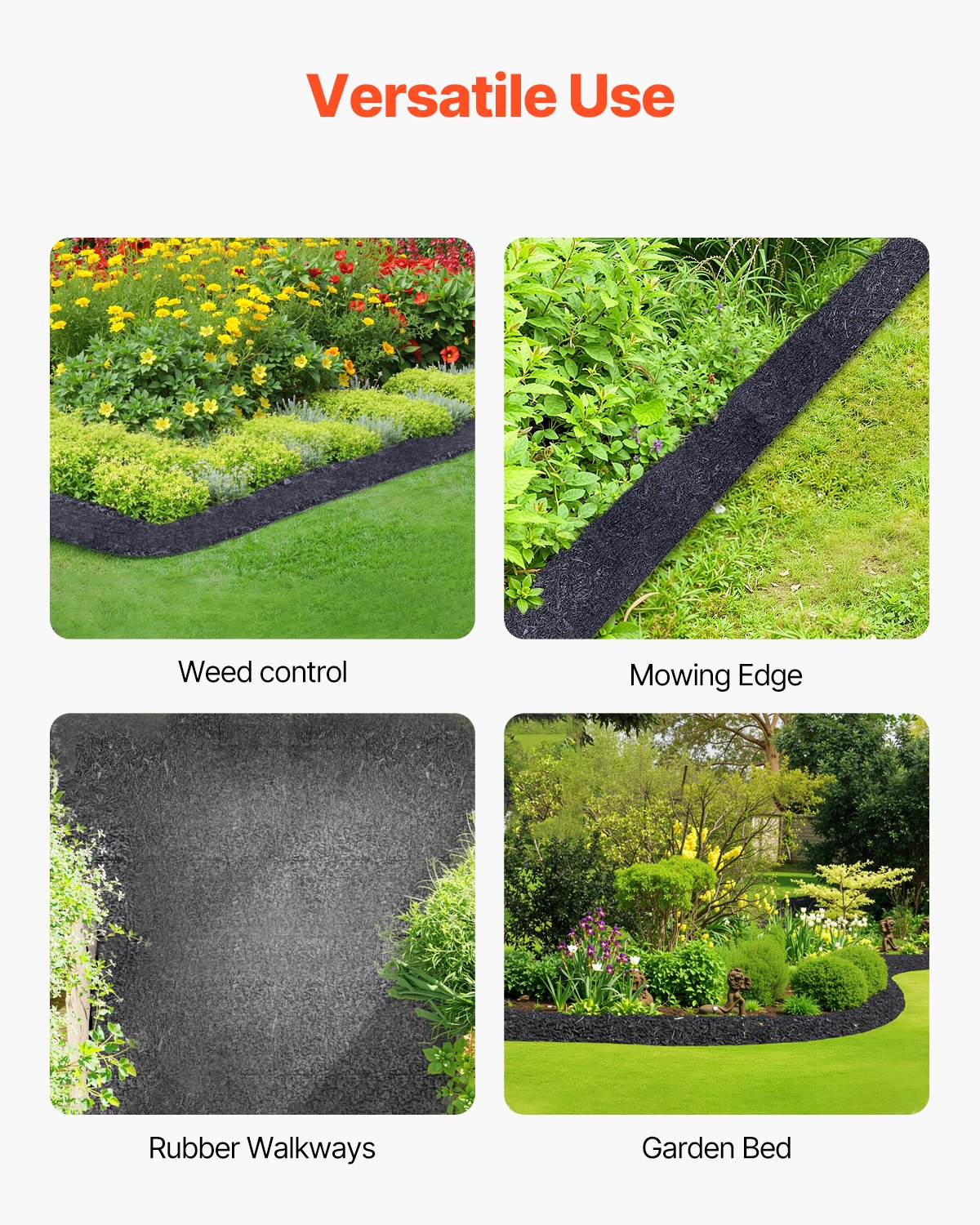 Rubber Mulch for Landscaping, Recycled Rubber Mulch Mat 120 x 4.5 in, Permanent Rubber Pathway, Natural-Looking Black Mulch Garden Edging Border for Plants, Vegetables & Flower Garden Barrier