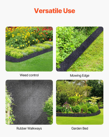 Rubber Mulch for Landscaping, Recycled Rubber Mulch Mat 120 x 4.5 in, Permanent Rubber Pathway, Natural-Looking Black Mulch Garden Edging Border for Plants, Vegetables & Flower Garden Barrier