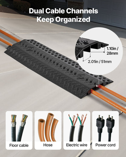 Drop Over Cable Cover, 7,938 kg/Axle Load Capacity, Heavy Duty Cable Hose Protector Ramp, Floor Cord Cover, for High Walking Traffic Areas, Indoor, Outdoor, Home, Office, Warehouse, 1 Pack