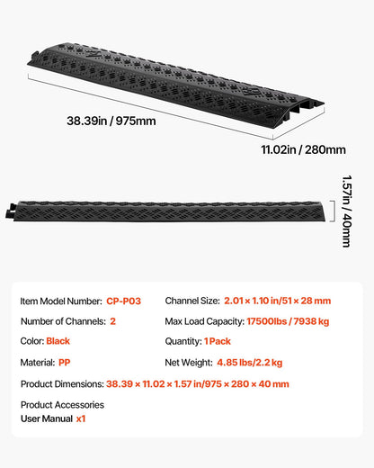 Drop Over Cable Cover, 7,938 kg/Axle Load Capacity, Heavy Duty Cable Hose Protector Ramp, Floor Cord Cover, for High Walking Traffic Areas, Indoor, Outdoor, Home, Office, Warehouse, 1 Pack