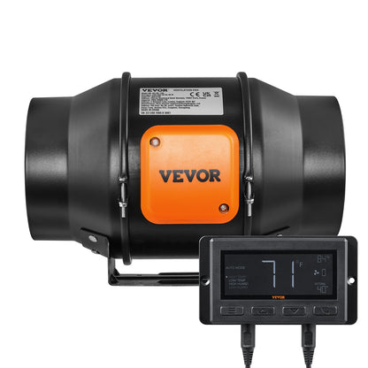 Inline Duct Fan, 6-Inch 402 CFM with Temperature Humidity Controller, Quiet EC-motor Ventilation Exhaust Fan for Cooling Booster, Grow Tents, Hydroponics