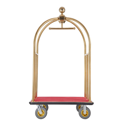 Hotel Luggage Cart, 1500 LBS Load Capacity, Brushed Stainless Steel Bellman's Cart Curved Uprights, Valet Cart with Red Carpeted Deck and 8-inch Rubber Wheels, Ideal for Hotels, Condos, Resorts