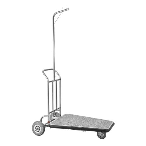 Luggage Cart, 600 LBS Load Capacity, 3 Wheel Stainless Steel Bellman Cart, Valet Cart with Grey Carpeted Deck and Rubber Wheels, Ideal for Convention Centers, Hotels, Rental Properties, Silver